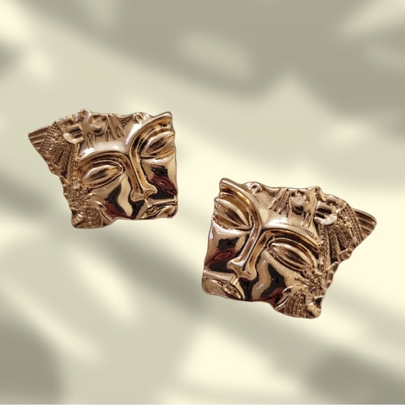 Gold Buddha Stud Earrings - Picture 2 of 4